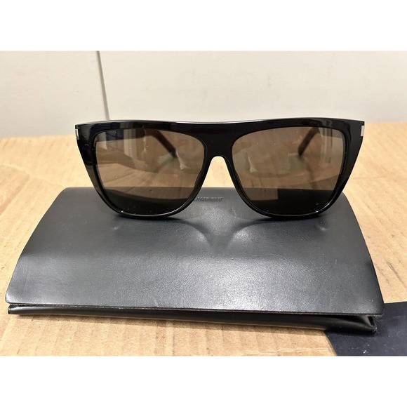 Saint laurent SL1 002 Sunglasses black 59mm Shiny Square pilot Kim Kardashian